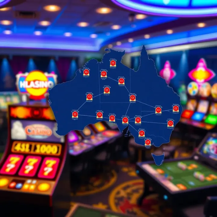 Stylized map of Australia highlighting online gaming hubs and connectivity