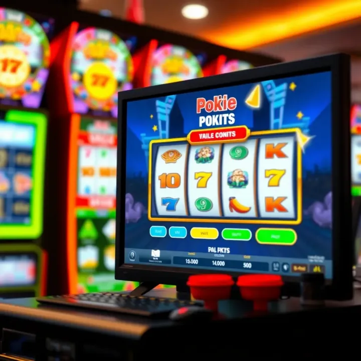 Online Pokies Game Interface on a Computer Screen Illustration of a computer screen displaying an online pokies game interface with icons and buttons