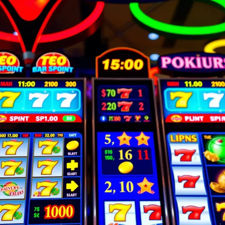 Colorful online pokies interface displaying various game symbols and payout options