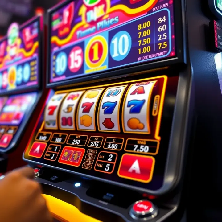 Colorful online pokies game interface featuring reels, symbols, and payout information