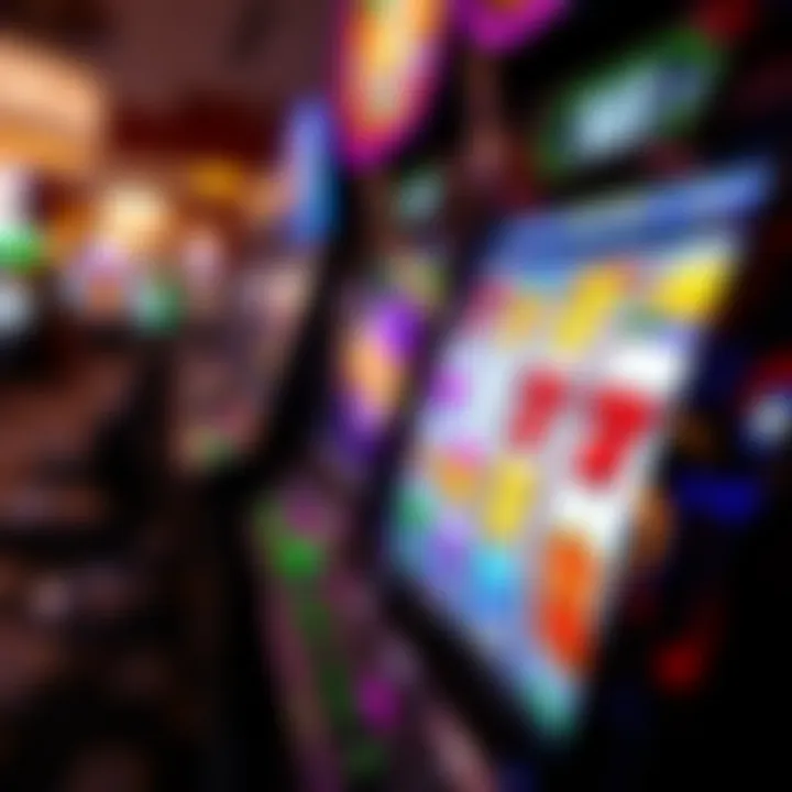 Colorful digital slot machine reels with various symbols spinning on a screen