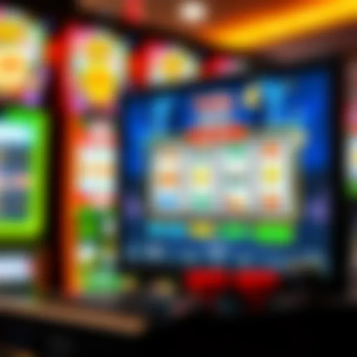 Illustration of a computer screen displaying an online pokies game interface with icons and buttons