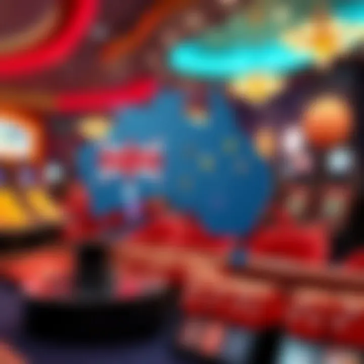 Illustration of Australian map with gambling icons and responsible gaming tips