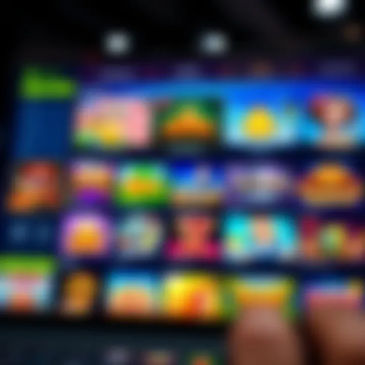 A vibrant digital interface showcasing various online casino games with Australian-themed graphics