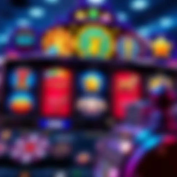 Colorful online pokies interface showing various themed slot reels and payout options