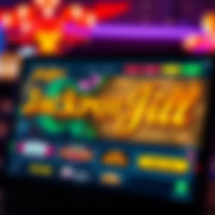 Digital screen displaying Jackpot Jill online casino bonus offers and promo codes