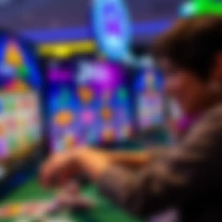 User browsing an online casino interface with colorful slot games and casino chips