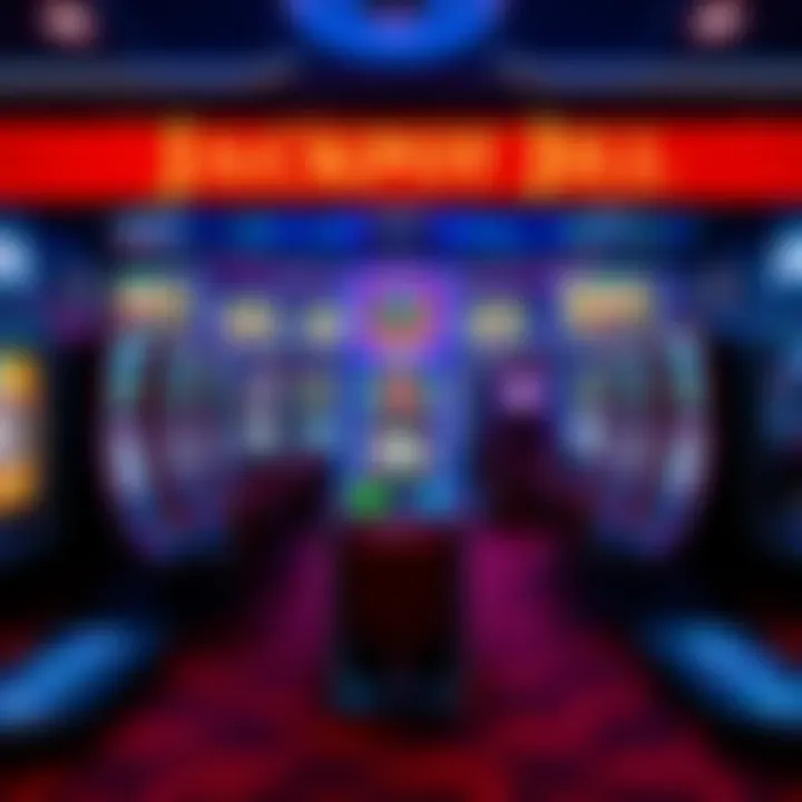 User interface showcasing Jackpot Jill Casino's vibrant Facebook game lobby with colorful slot machines and interactive buttons