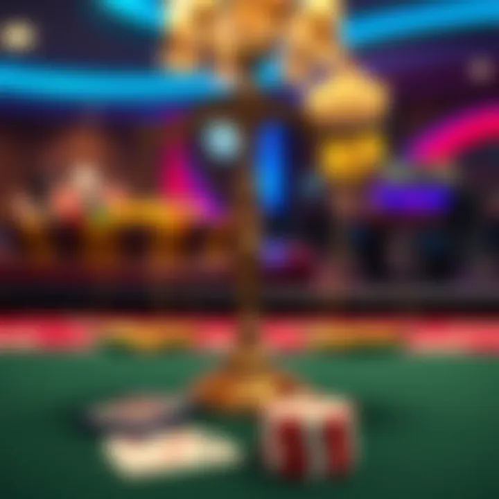 Illustration of fair online casino game with balanced scales and playing cards