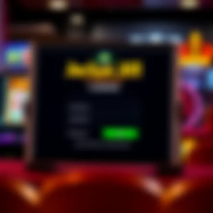 User interface screen showing Jackpot Jill Casino login form with username and password fields