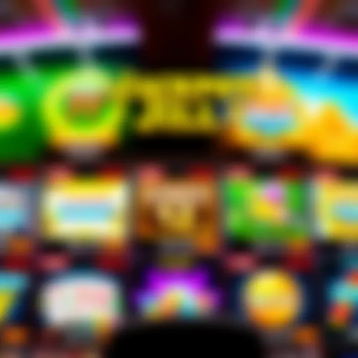 Bright digital casino interface showcasing a variety of slot games with vibrant graphics