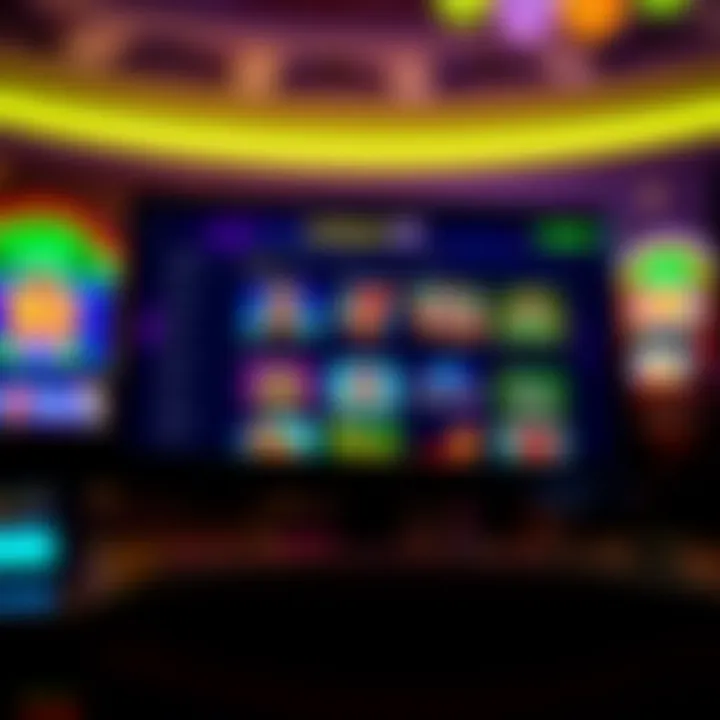 Colorful online casino interface showing various slot games and betting options on a computer screen