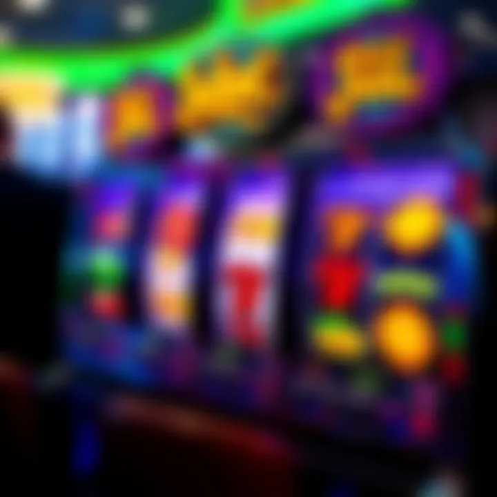 Colorful slot machine reels with vibrant symbols and jackpot lights