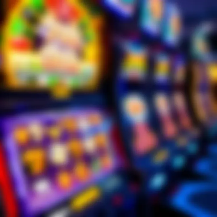 Colorful slot machine interface with vibrant symbols on screen