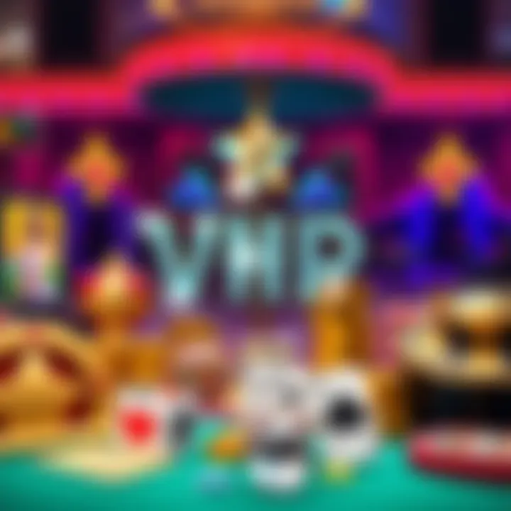 Illustration of exclusive VIP rewards and benefits with sparkling gems and casino elements