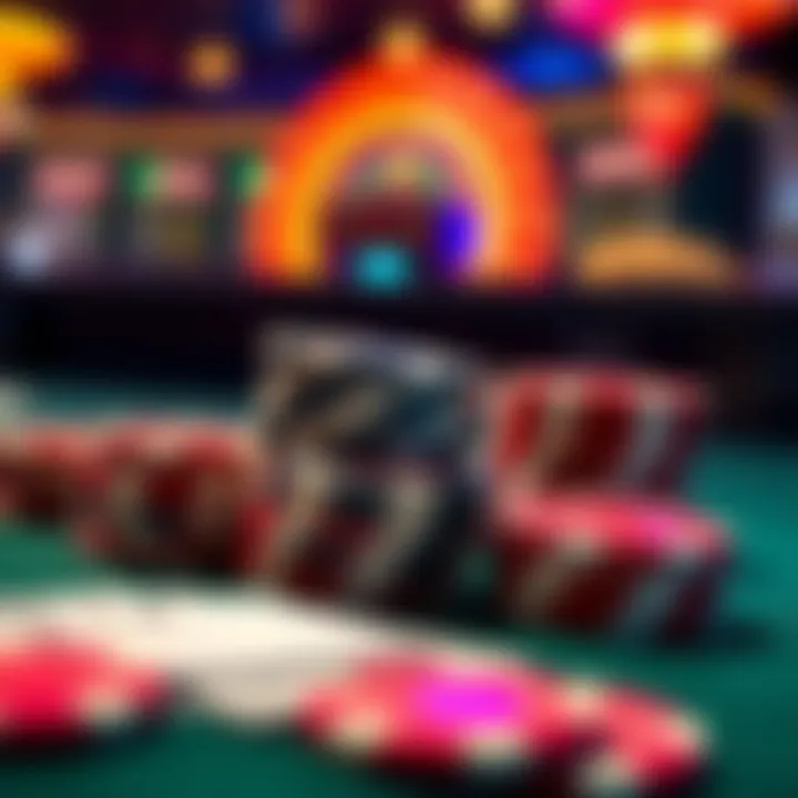 Bright casino chips and playing cards representing Jackpot Jill Casino bonuses