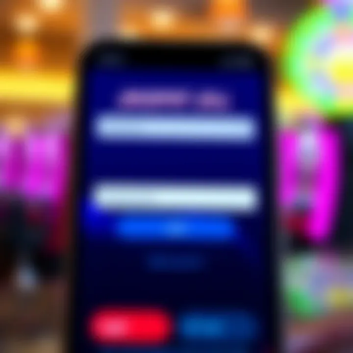 Mobile screen showing Jackpot Jill login interface with fields for username and password