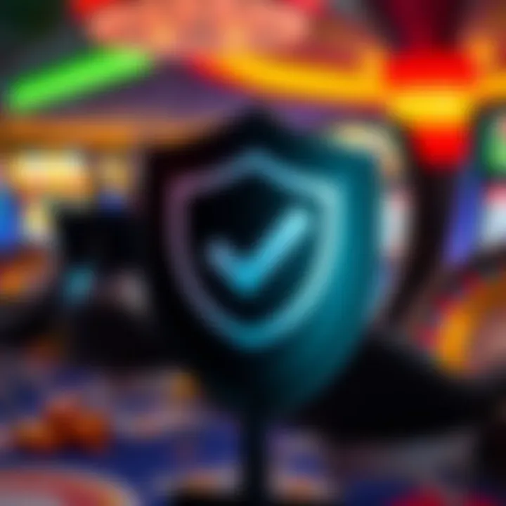 Safe and secure online gambling concept with shield and checkmark