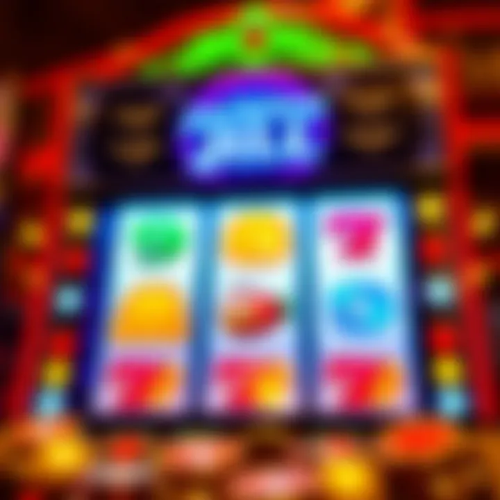Bright and colorful Jackpot Jill online slot screen showing spinning reels with classic symbols and bonus icons