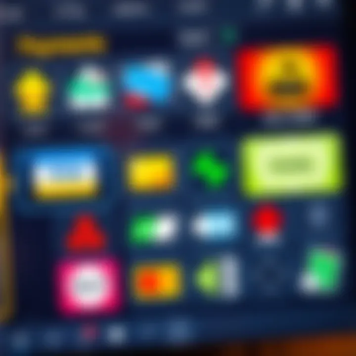 Variety of payment method icons such as credit card, e-wallet, and bank transfer displayed on a digital interface