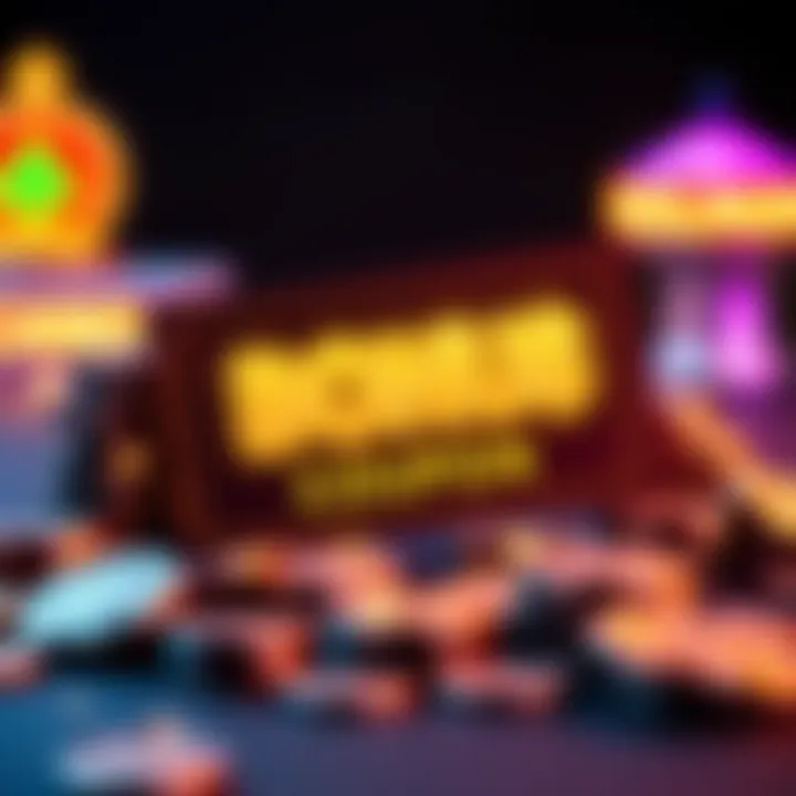 Illustration of a glowing bonus coupon surrounded by casino tokens and sparkles