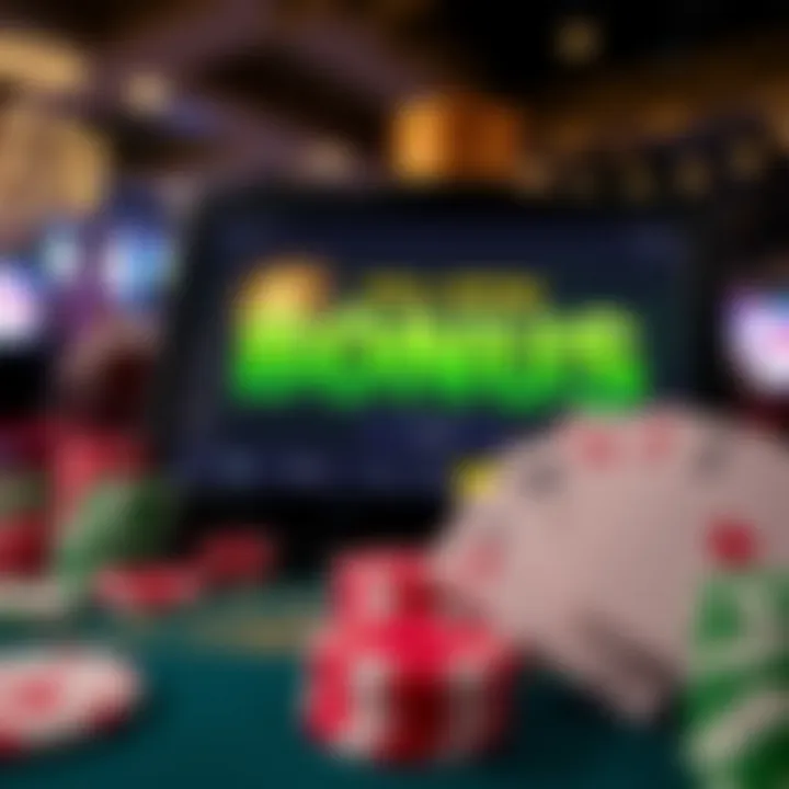 Exciting casino bonus offer displayed on a digital screen with chips and cards