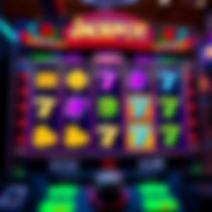 Jackpot Jill slot game interface showing vibrant reels with symbols of gems, coins, and lucky sevens