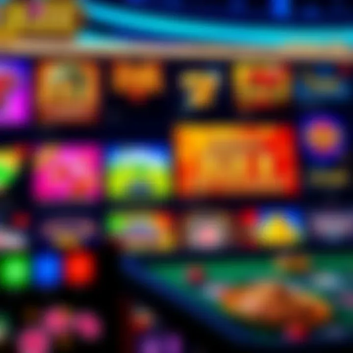 Colorful online casino interface showcasing a variety of slot games and table games