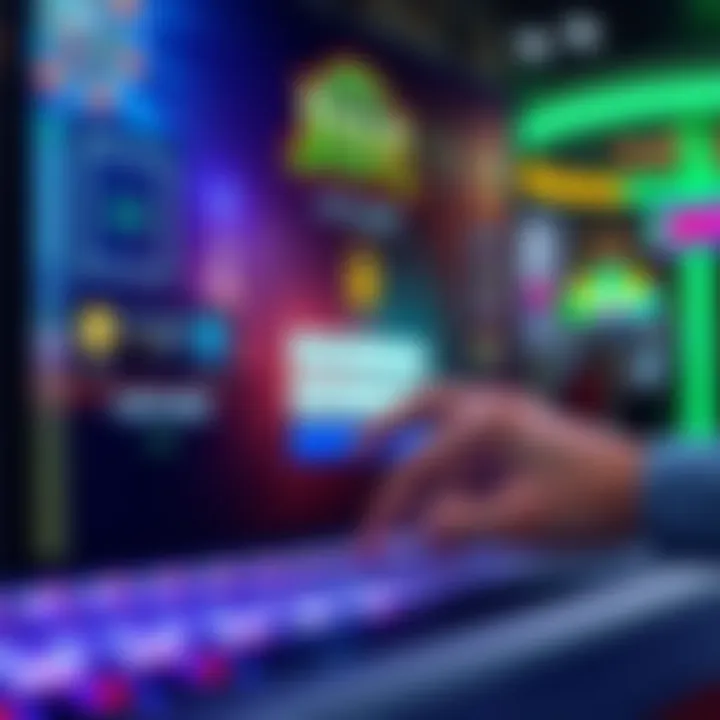 User entering secure login credentials on a vibrant casino platform interface