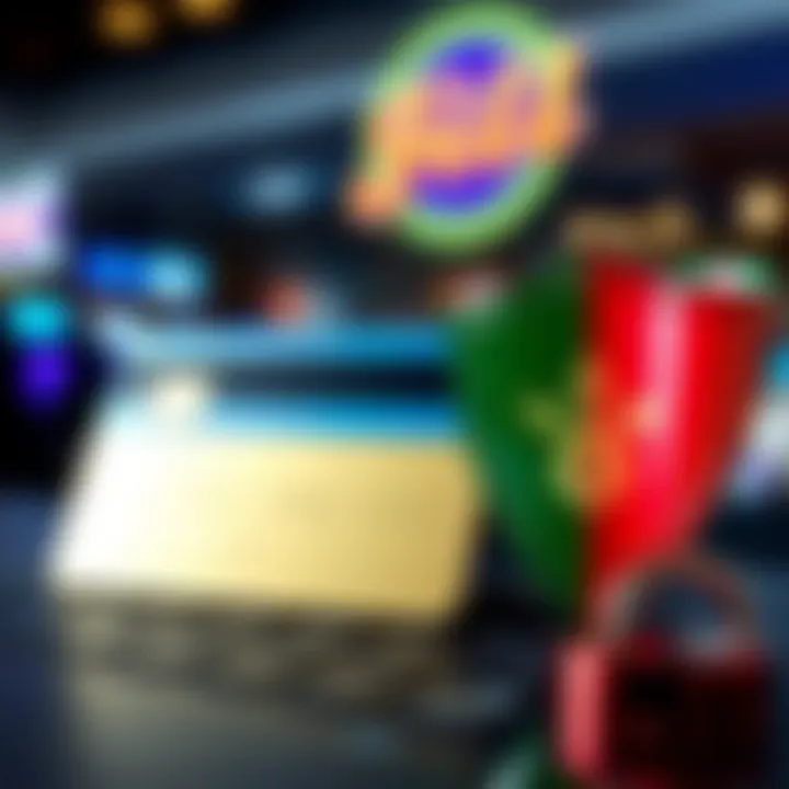 Secure online payment symbols including credit card and shield to represent safe transactions