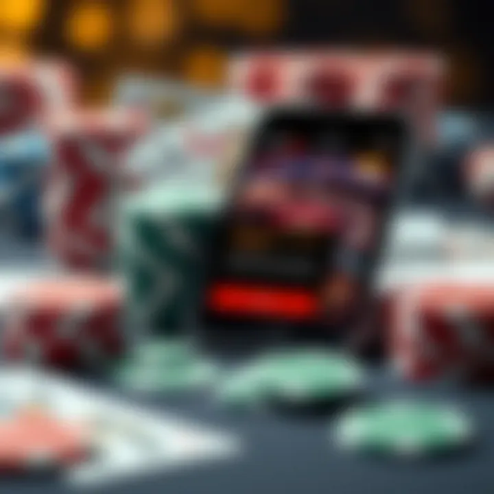 Illustration of casino chips, cards, and a smartphone displaying a casino bonus notification