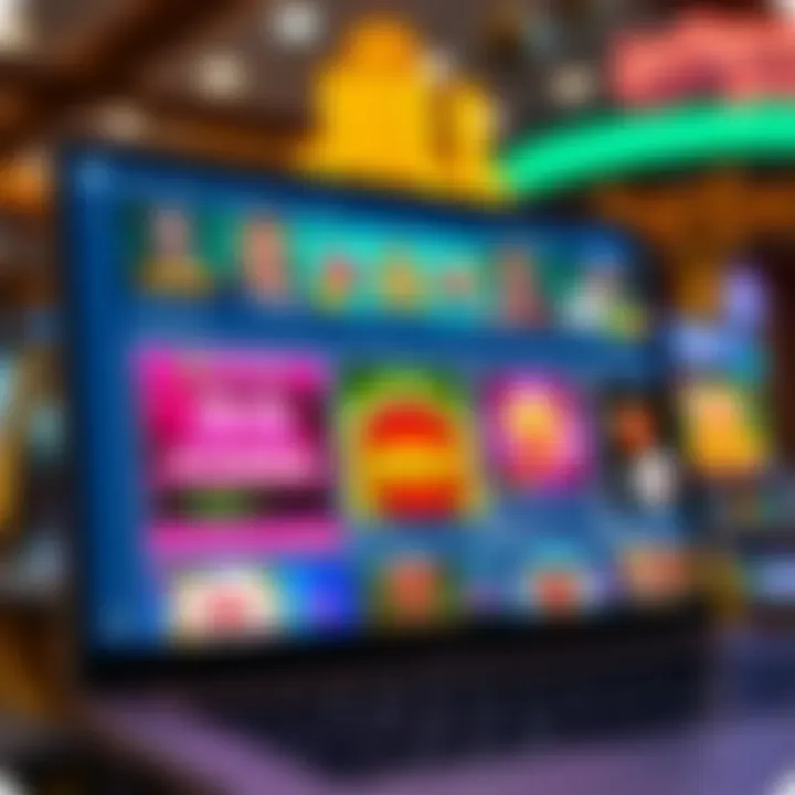 Colorful online casino game interface showcasing slots and table games on a social media platform