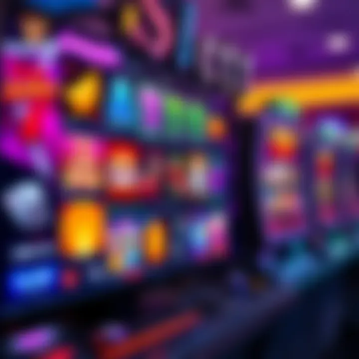 Colorful online casino slot games displayed on a digital screen