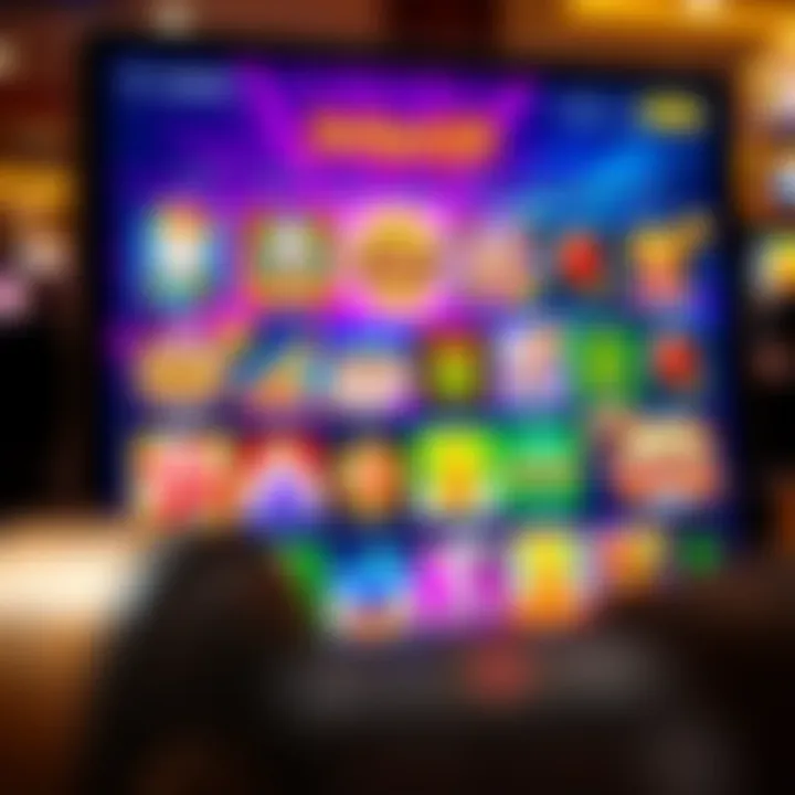 Colorful online casino game selection screen featuring various slot and table games