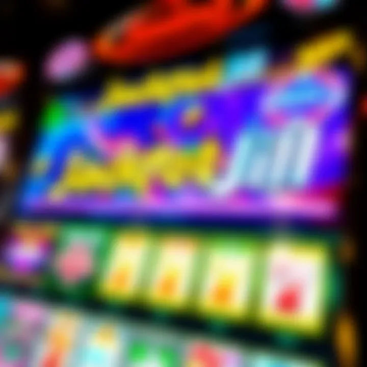 Colorful online casino slot machine interface with various game icons and jackpot prize display