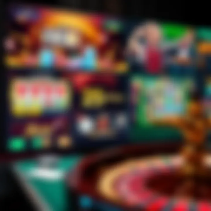 Variety of popular casino games including slots, poker, and roulette displayed on a digital screen