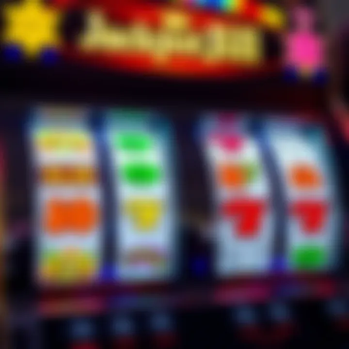 Colorful casino slot machine reels displaying jackpot symbols and free spin icons