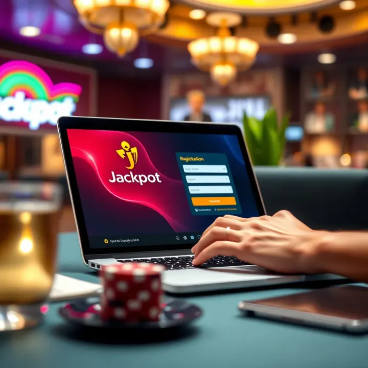 Registering an Account on Jackpot Jill Platform User completing online registration form on a laptop