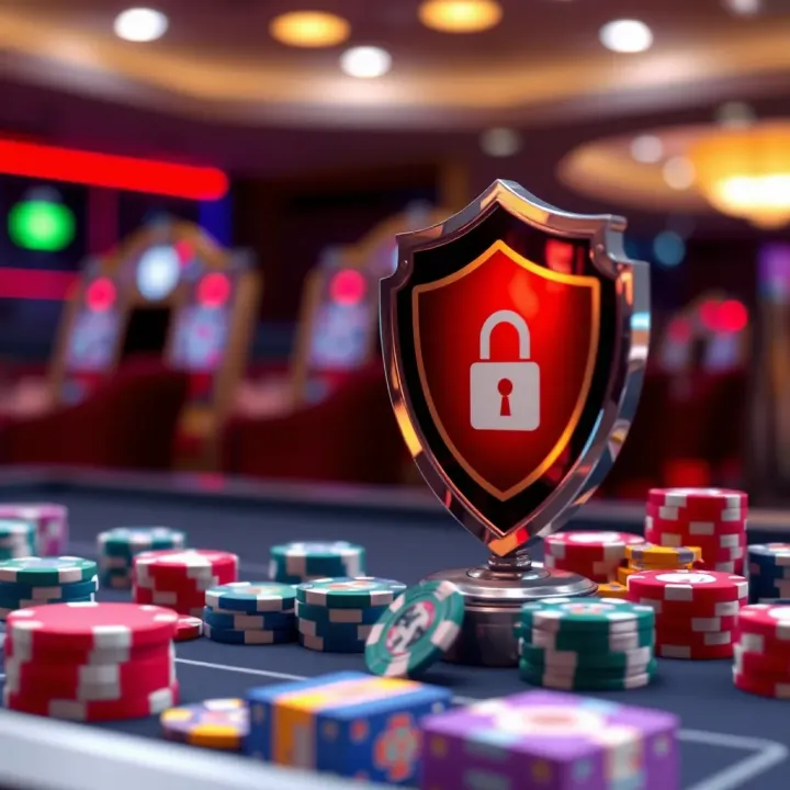 Secure payment icons and a shield symbolizing player protection in the Australian online casino environment