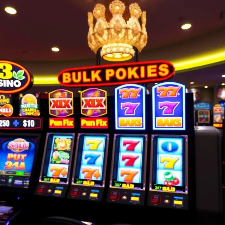 Display of popular Australian online pokies interface with vibrant game symbols and digital reels