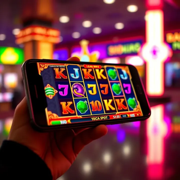 Mobile phone displaying the Dragon Link pokies app interface with colorful spinning reels and jackpot symbols
