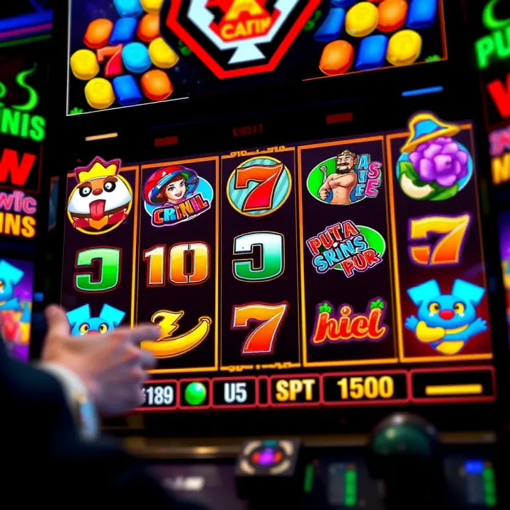 Colorful online slot machine screen showcasing various symbols and bonus features