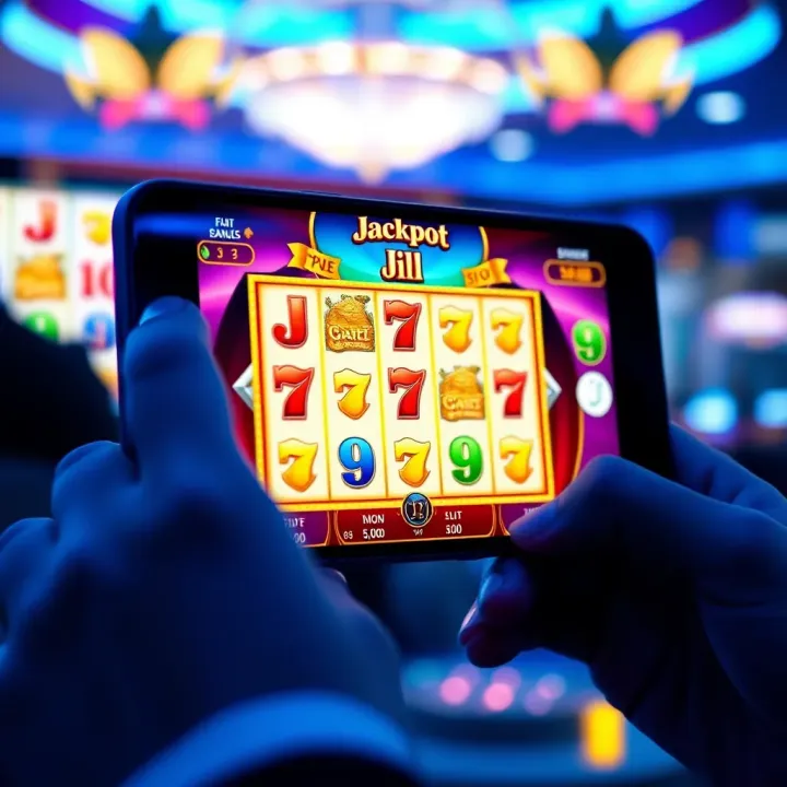 Jackpot Jill Mobile Gameplay on a Smartphone Mobile device displaying Jackpot Jill slot game interface with vibrant graphics and jackpot symbols