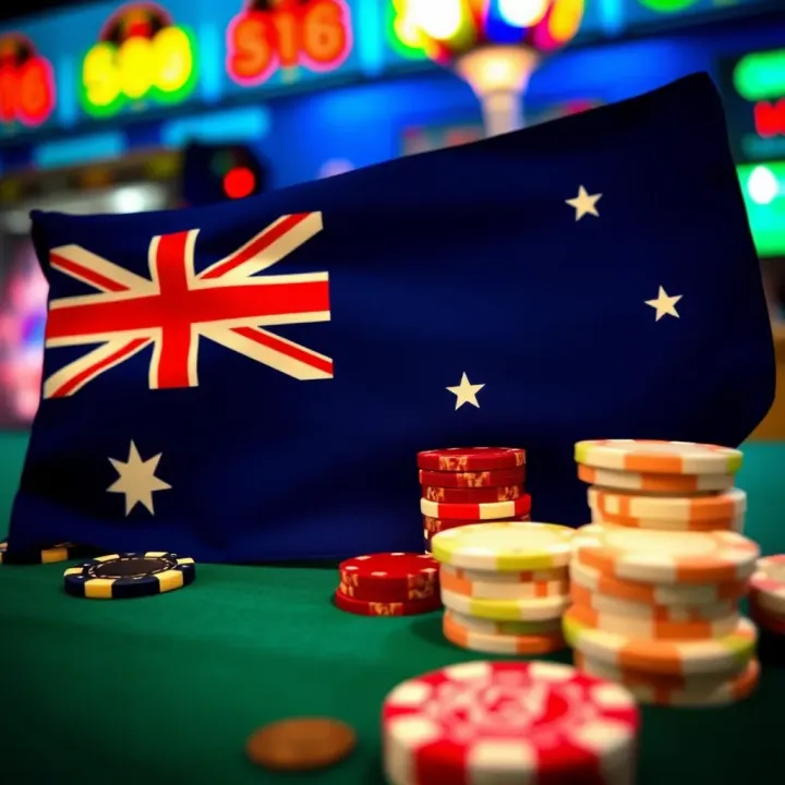 Legal and Rewarding Gaming Experience for Australian Players Australian flag symbol with casino chips and bonus icons representing legal and rewarding gaming options