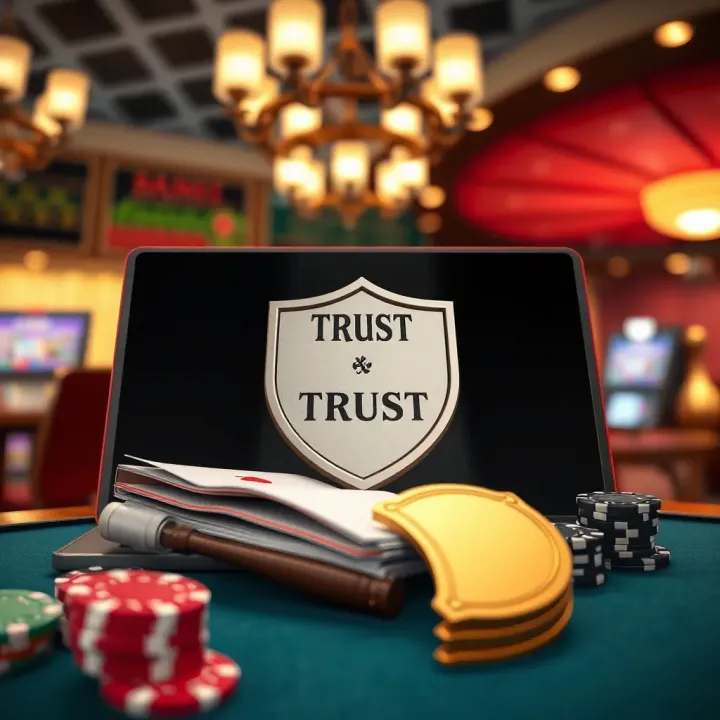 Ensuring Trust and Legal Safety in Australian Online Casinos Illustration of a secure online gambling environment with legal documents and a shield symbolizing trust and safety