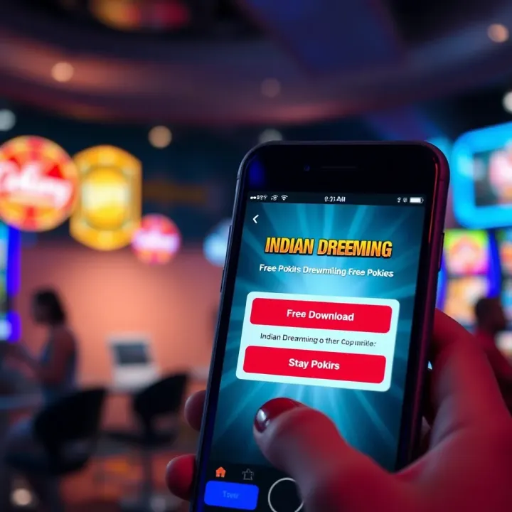Accessing Indian Dreaming Free Pokies Download on Mobile Device Mobile device showing free pokies download option for Indian Dreaming game