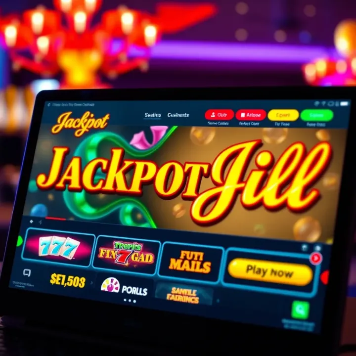 Digital screen displaying Jackpot Jill online casino bonus offers and promo codes