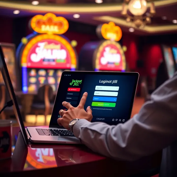 User logging into Jackpot Jill online casino platform on a laptop