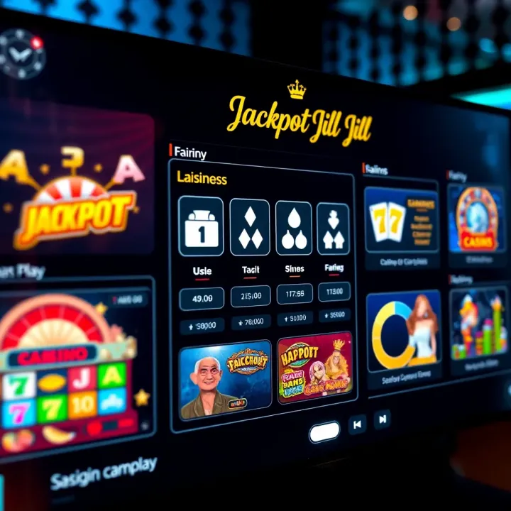 Fairness and Player Experience at Jackpot Jill Casino A digital dashboard displaying various casino games with icons representing fairness and transparent gameplay