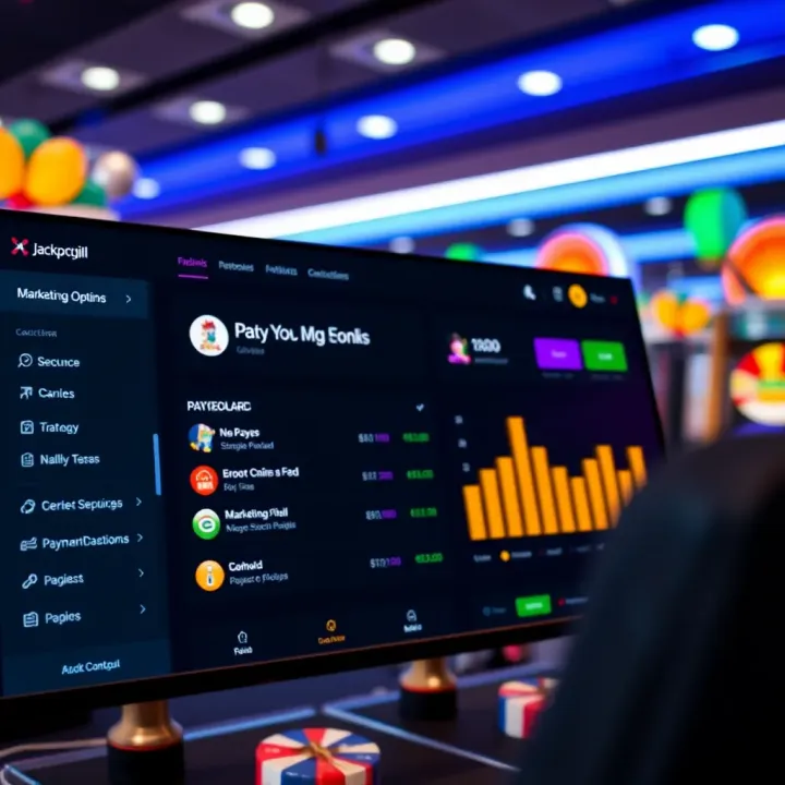 Marketing Resources and Payment Methods in Jackpot Jill Affiliate Program Dashboard interface displaying marketing tools and payment options available to affiliates